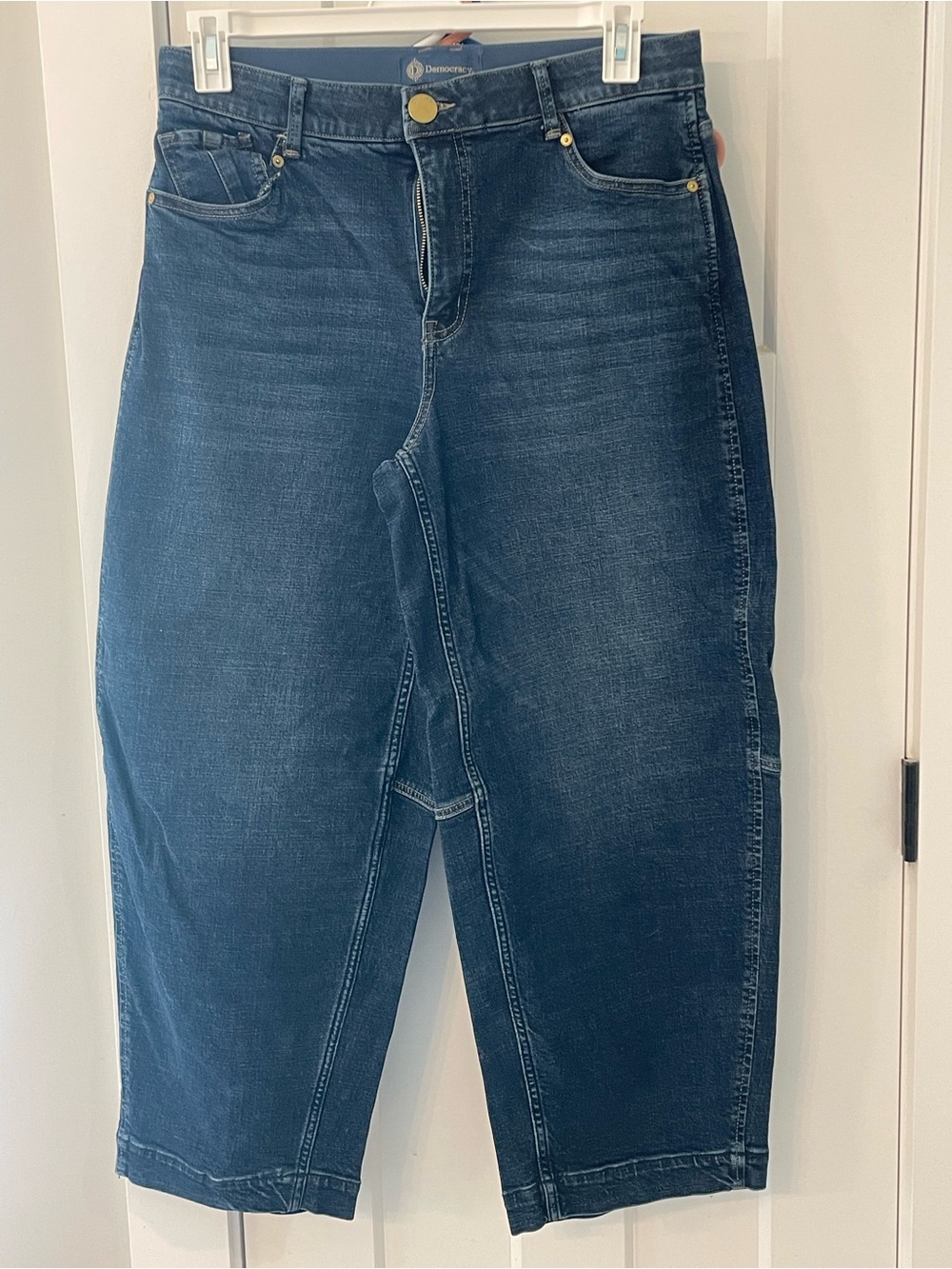 Democracy Dark Blue Darted Barrel Cropped Jeans